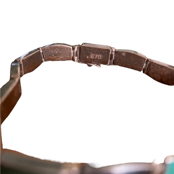 Vintage 970 Silver Turquoise and Enamel Panel Bracelet - Picture 4 of 4